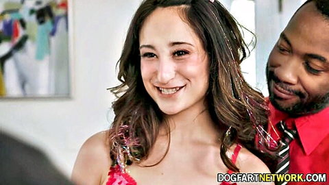 Isabella Nice smiling with BBC stud in sparkly pink top