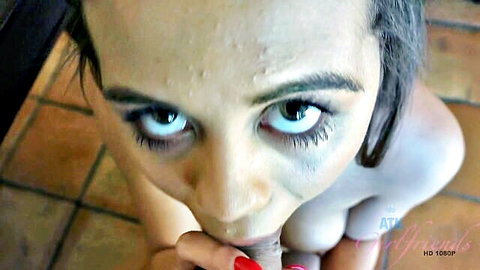 Blair Summers close-up oral tease with pink toy, nude POV