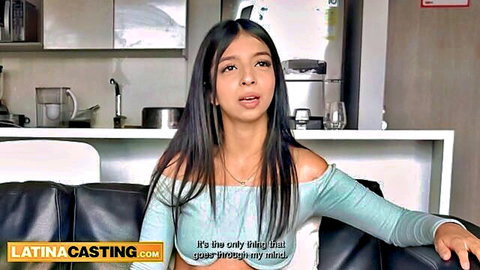 Petite 18yo Colombian babe in fake Latina casting, surprised expression