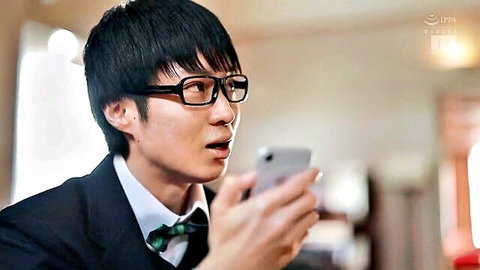 Mina Kitano as sexy maid in JAV, classmate in suit checks phone