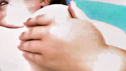 SSBBW's massive pale tits gripped hard by man's hands as she closes eyes in rough sex pleasure
