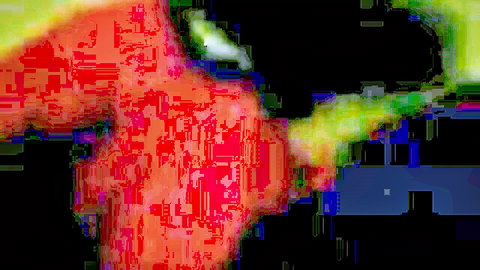 Pixelated abstract glitch with red green and blue color blotches