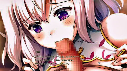 Pink-haired anime girl in red floral dress giving intense blowjob