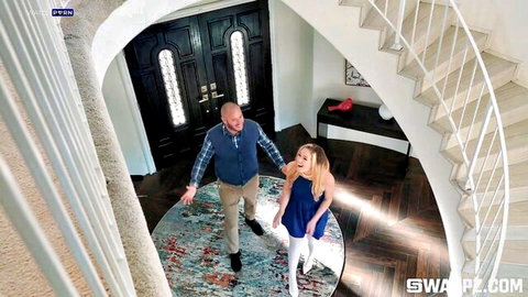 River Lynn and Megan Mistakes in DaughterSwap, blondes with stepdad entering home