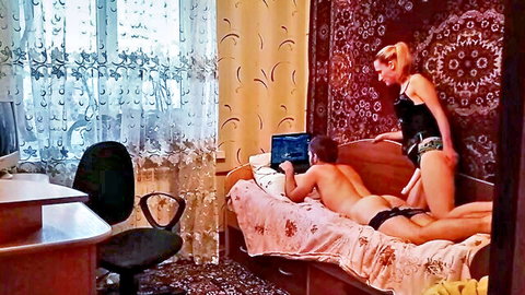 Bossy Russian wife in lingerie pegs husband anally from behind in amateur home video