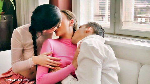 Britney Dutch and Vixi Rafi passionately kissing in threesome with man