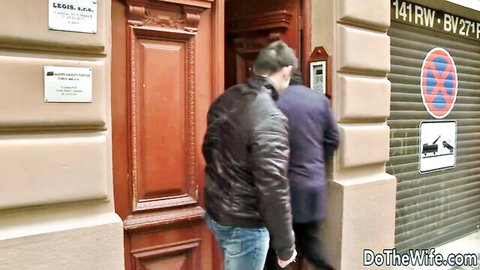 Nikky Dream cuckold setup: Men entering building for BBC wife scene