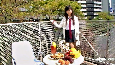 Ryo Asaka in sexy school uniform, teasing outdoors, JAV thumbnail