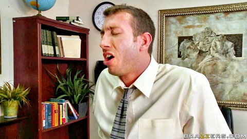 Bridgette B and Jordan Ash in Big Tits in Uniform office scene, explicit oral action