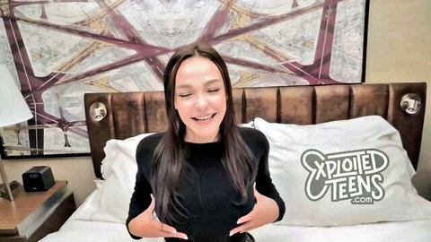 Petite 18yo brunette with natural big tits in first porn casting interview