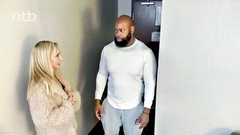 Petite blonde QoS wife flirts with black Uber driver in doorway