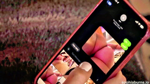 Snapchat snap on phone screen showing big white girl's spread ass and wet pussy close-up