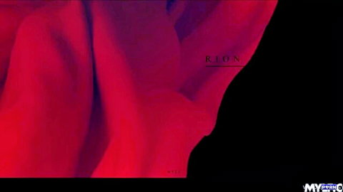 Red draped silk fabric with RION logo and MYVR watermark on black background