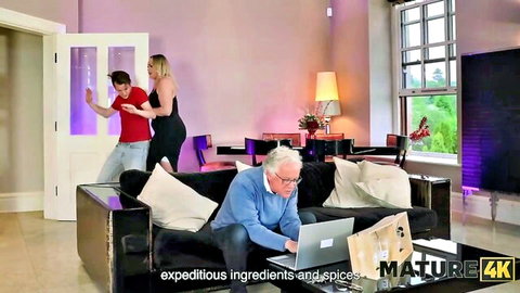 Sam Bourne in mature housewife seduction scene, young man dances with blonde