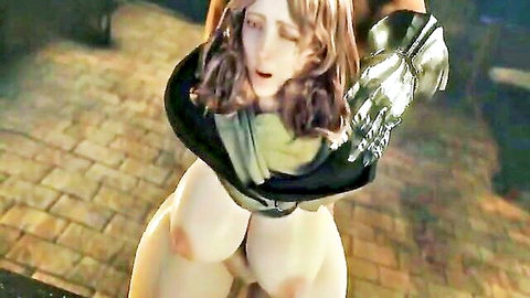 3D CGI BBW with huge tits and fat ass bent over grabbed by robotic arm exposing pussy