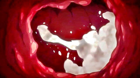 Uncensored hentai close-up of cum spilling from open mouth in Joshi Luck episode