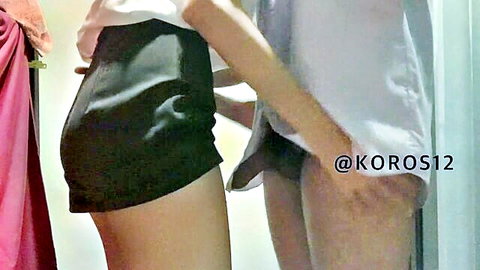 Thai uni girl in short skirt fucked from behind on balcony amateur