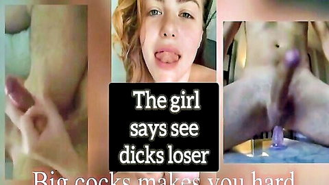 Blonde amateur sticks tongue out while hands tease wet pussy with huge purple dildo saying big cocks make you hard loser