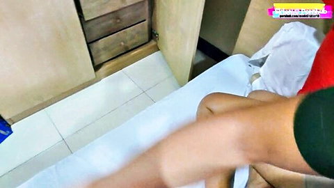 Skinny Asian teen spreads legs for cunnilingus on pink shaved pussy