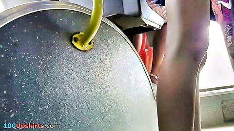 Sexy mini skirt upskirt view of woman's long legs and thighs