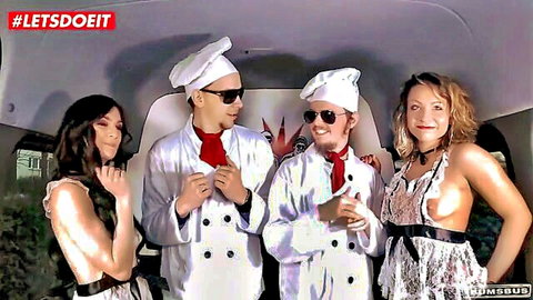 German amateurs in chef outfits and lingerie on sex bus