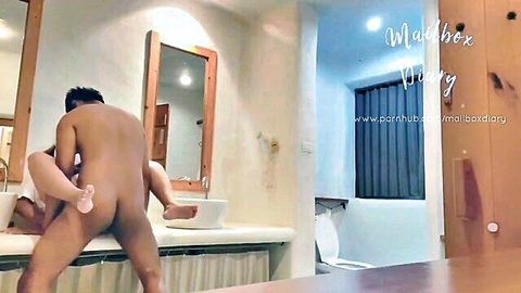 Thai man lifts petite Asian girl for standing sex in Mailboxdiary EP2