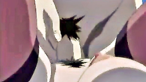 Hentai babe's shaved pussy censored by black star mosaic in white panties pulled aside