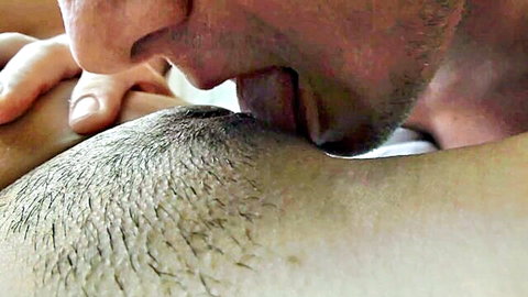 Bearded foreigner sucking cute Thai teen's nipple passionately