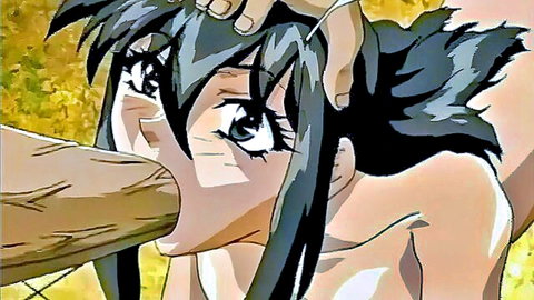 Black-haired anime girl in intense oral sex scene from Ryoujoku No Machi hentai
