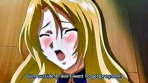 Blonde hentai girl with ahegao face and teary eyes begs 'Cum outside! I don't want to get pregnant!'