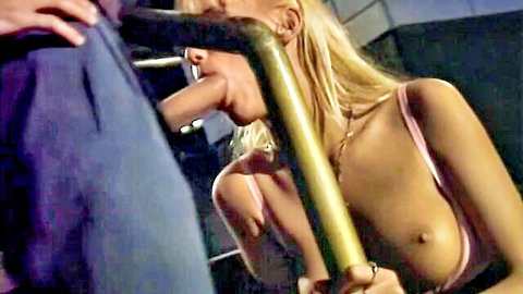 Anita Blonde giving blowjob with exposed nipple in Selen's More Than An Autograph