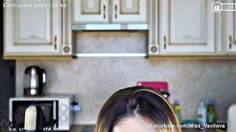 Miss Vavilova brunette in amateur kitchen webcam tease