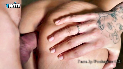 Alexa Poshspicy close-up sex with tattooed hand gripping breast