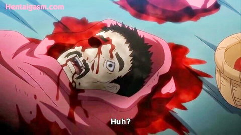 Bloody goblin hentai scene from Goblin No Suana, surprised injured fantasy character