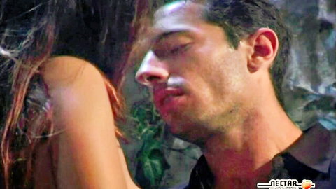 Passionate embrace with busty brunette neighbor in garden, anal fantasy