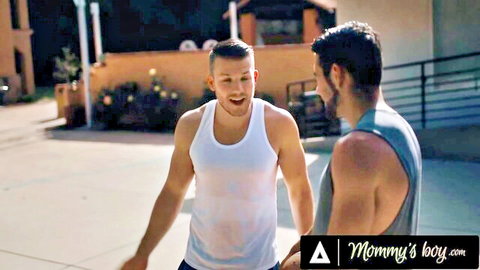 Muscular studs Codey Steele and Dante Colle in tank tops, ready for stepmom threesome with Sheena Ryder