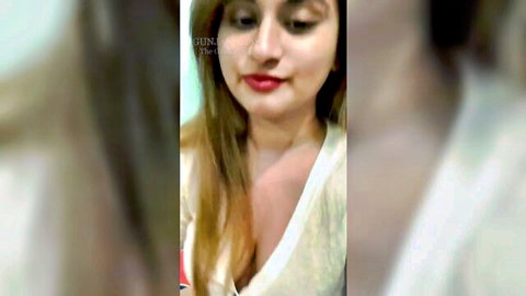 Gunjan Aras in low-cut white top showing deep cleavage selfie