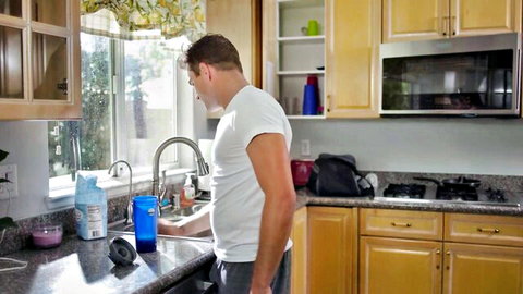 Casca Akashova maid fantasy with muscular man in kitchen