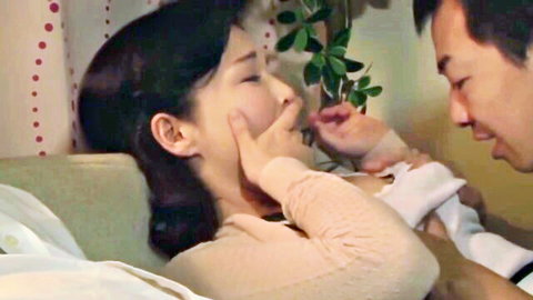 Japanese wife in intimate cheek pinch with neighbor in afternoon affair scene