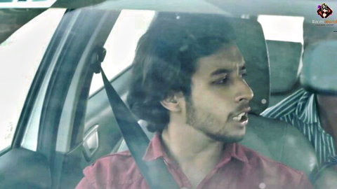Desi young man in red shirt during hot teacher-student car sex scene