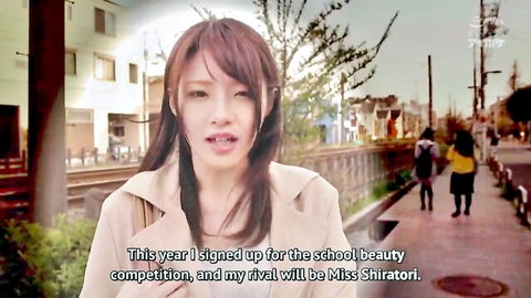 Minami Aizawa in JAV school beauty contest scene, rivaling Miss Shiratori