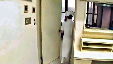 Japanese nurse in white uniform standing in hospital, JAV creampie video thumbnail
