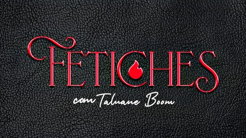Fetishes.com logo with red flame on black leather background featuring Talane Boom for kinky fetish porn