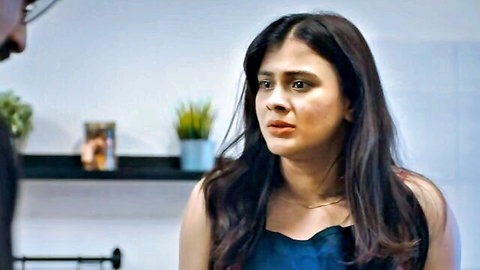 Indian woman in blue top on emotional honeymoon with partner, Telugu scene