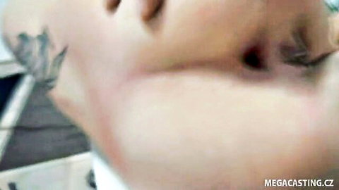 Katy Caro amateur babe ecstasy close-up face with neck tattoo