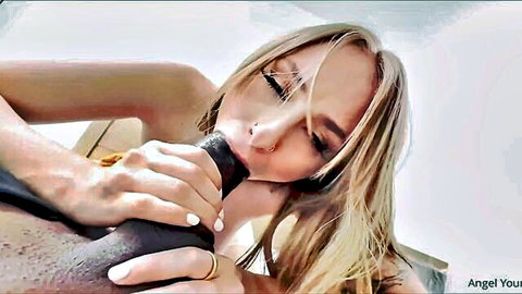 Angel Youngs blonde babe giving intense blowjob to BBC