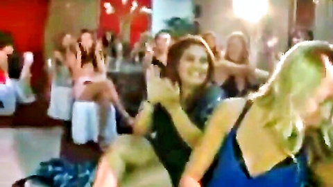 Group of women in dresses at wild party orgy blowjob scene