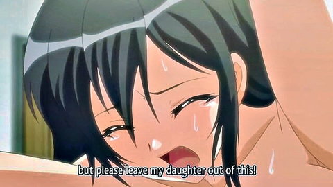 Distressed anime milf with black hair pleading tearfully in hentai scene