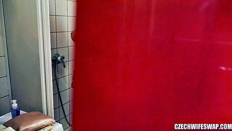 Blonde Czech swinger wife teasing in steamy shower scene