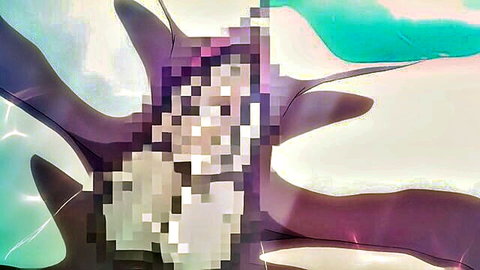 Abstract pixelated tentacle hentai scene in purple and green from Uchi No Otouto 2